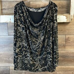 DAISY FUENTES Womens Long Sleeve Cowl Neck Dress Top Blouse Black White Size 2X